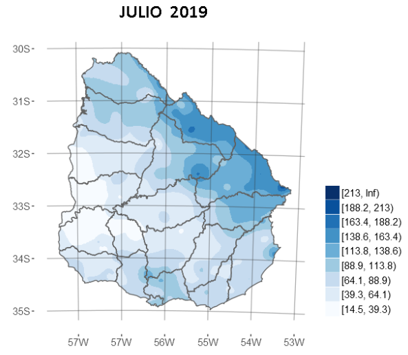 Precipitación acumulada (mm)  Julio 2019