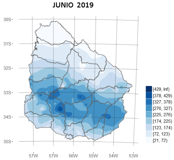 Precipitación acumulada (mm)  Junio 2019
