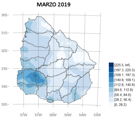 Precipitación acumulada (mm)  Marzo 2019