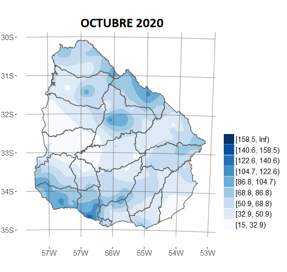 Precipitación acumulada (mm) Octubre 2020