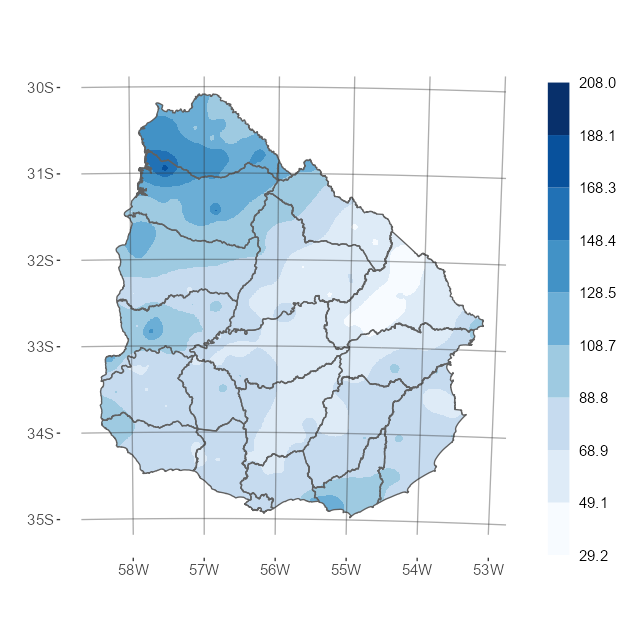 Interpolado del acumulado de precipitación del mes de octubre de 2023