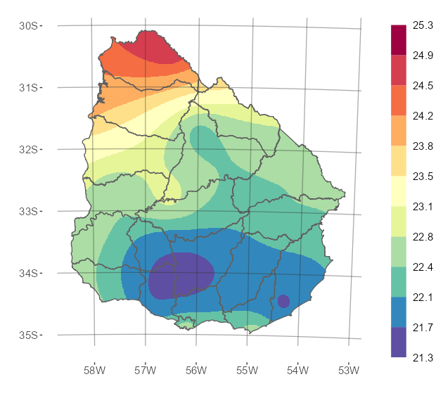 Interpolado de la temperatura media del mes de marzo de 2025