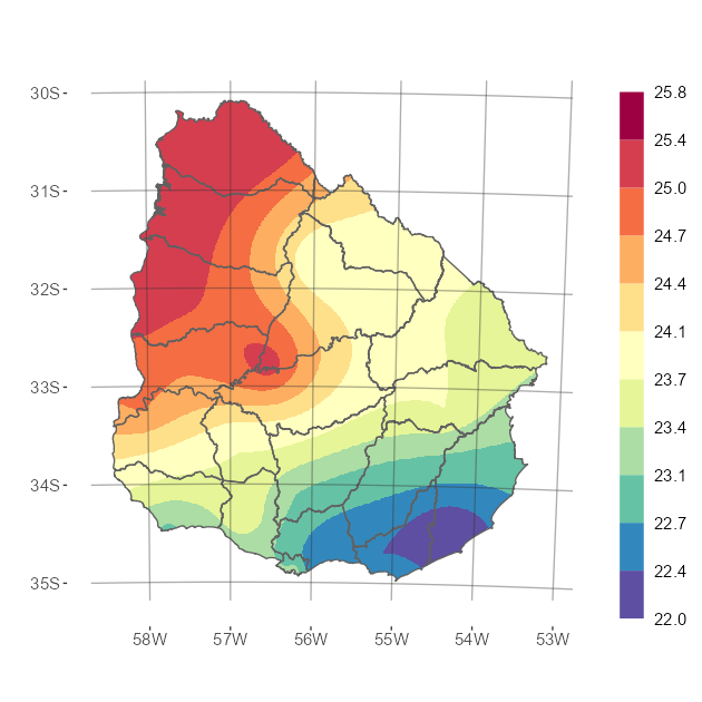 Interpolado de la temperatura media del mes de febrero de 2026