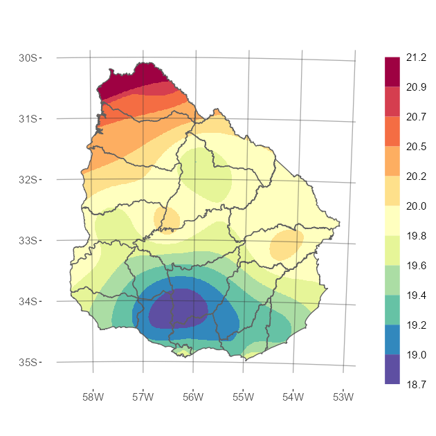 Interpolado de la temperatura media del mes de abril de 2026