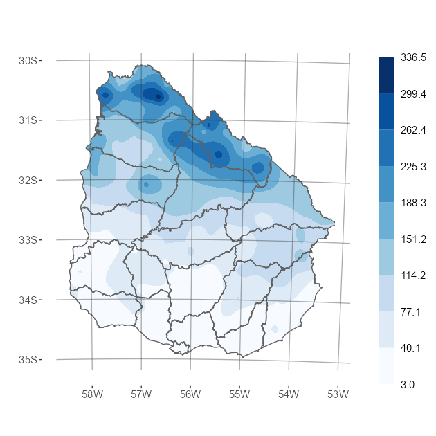 Interpolado del acumulado de precipitación del mes de diciembre de 2025